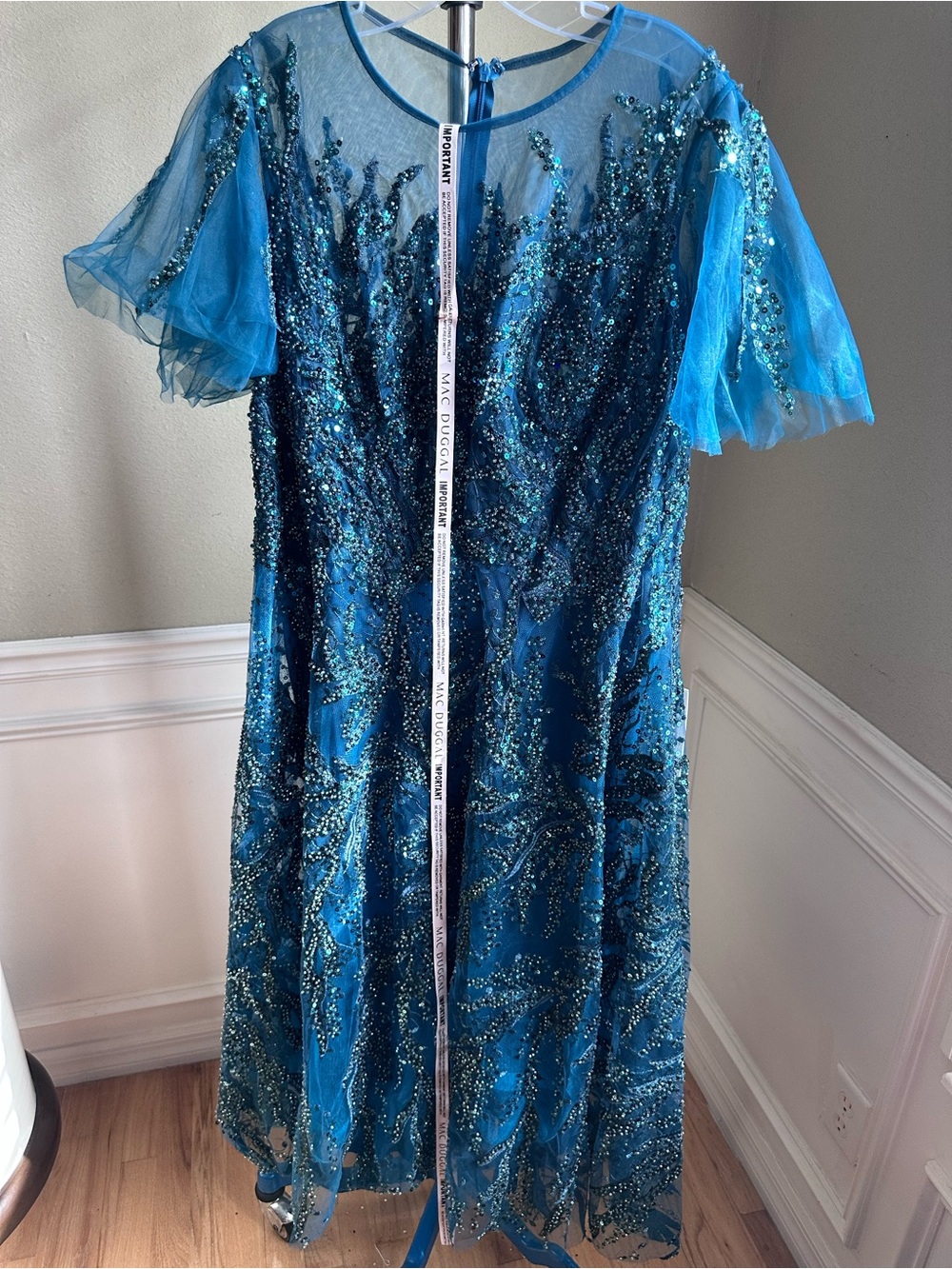 Mac Duggal Teal Blue Embellished Midi Dress